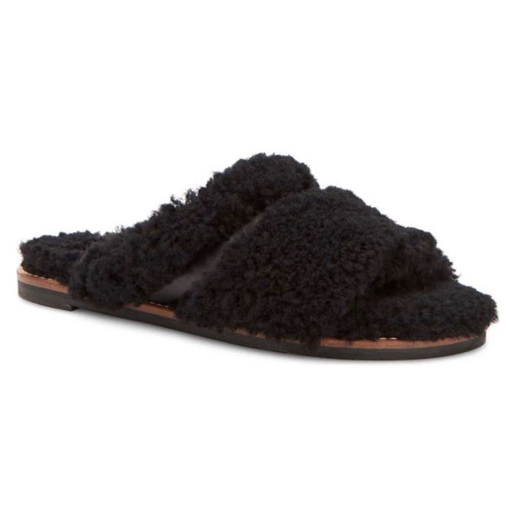 Aquatalia Alina Genuine Shearling & Leather Slipper Slide Sandal Mule Size 7.5